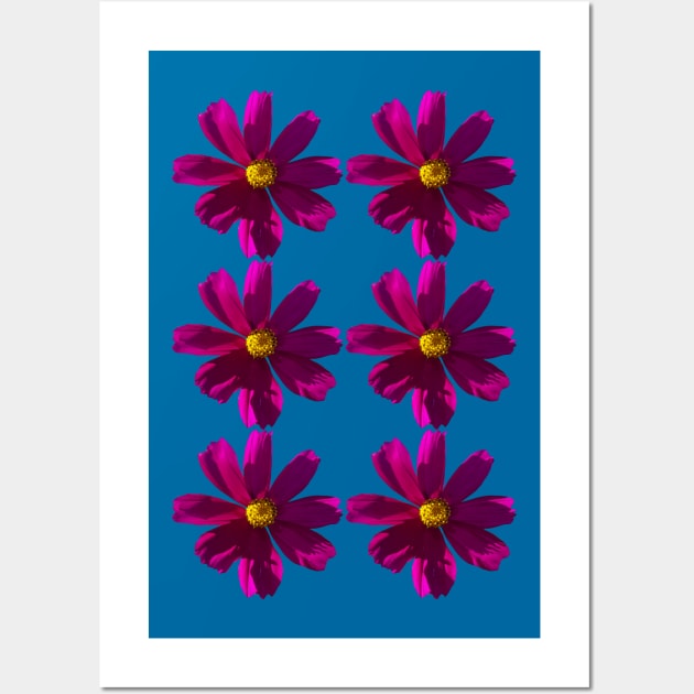 Six Dark Pink Cosmos Flower Pattern Wall Art by ellenhenryart